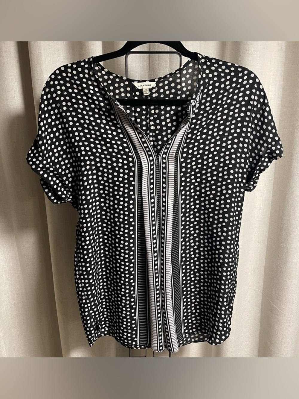Max Studio Black & White Polka Dot Split-Front Blouse - White/Black